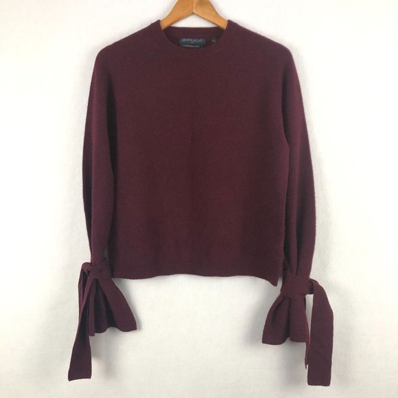 Brown Allan Women's Size Small Burgundy Merino Wool Yak Tie Sleeve Knit Sweater - Picture 1 of 8